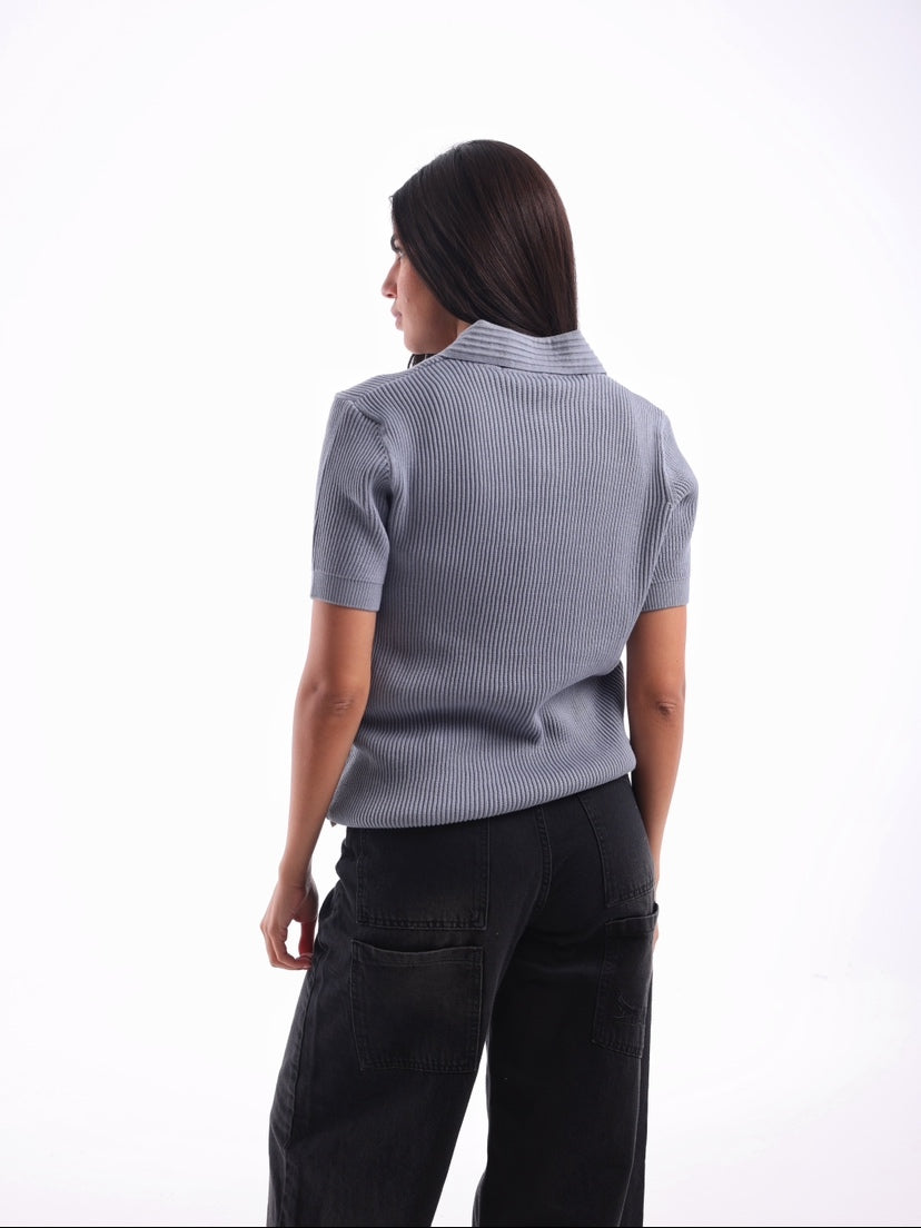 Textured Rib Knit Polo